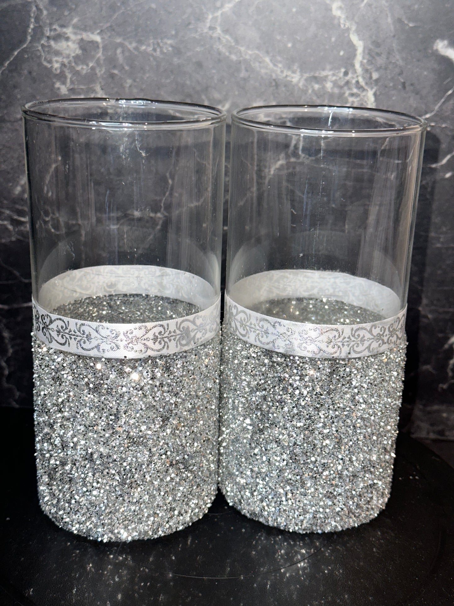 Twin Silver Crystal Vases